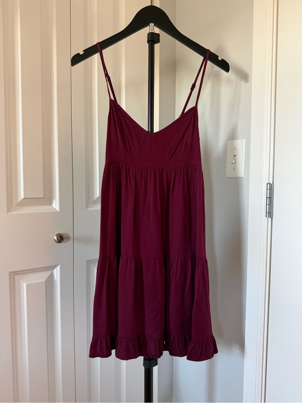 American Eagle Burgundy Tiered Babydoll Mini Dress